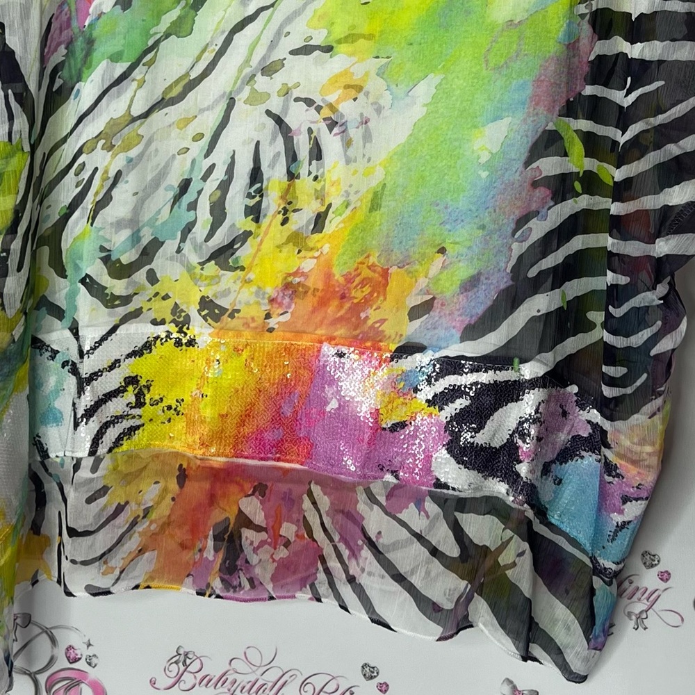 Princess cruises blouse Multicolor Abstract swim beach sequins Top coverup zebra - Picture 3 of 6